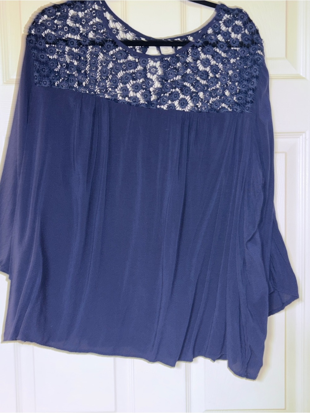 Old Navy Navy Crochet Yoke Flowy Blouse